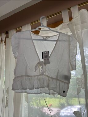 Women’s Tie-Front Ruffle Crop Top - Roxy - Size Med